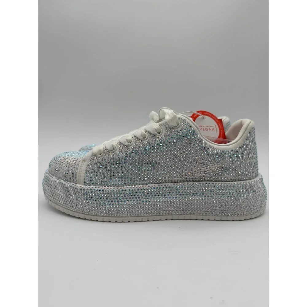 Women's Rhinestone Platform Sneaker Size 8 White‎ Sparkle Lace Up